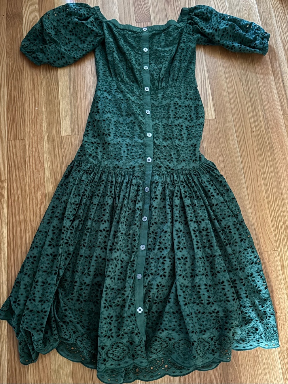 Veronica Beard Cali Emerald Green Eyelet Button-Front Midi Dress msrp $495